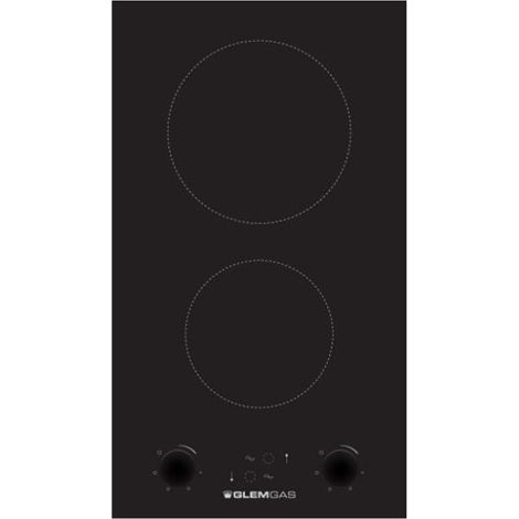 Glemgas – Plaque vitrocéramique 2 foyers 29cm – Puissance 3000W – Verre-céramique noir – Intégrée avec contrôle rotatif