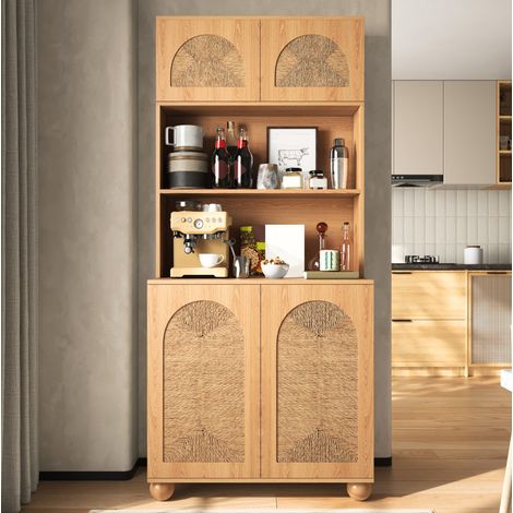 Armario alto de almacenaje 80 x 40 x 180 cm con puertas efecto trenzado natural DESVIAE