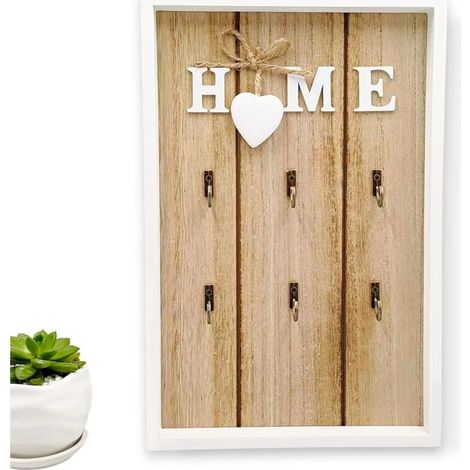 Beijiyi – Armoire à clés murale en bois naturel – 6 crochets pour clés – Dimensions 30x20x3cm – Installation facile au mur