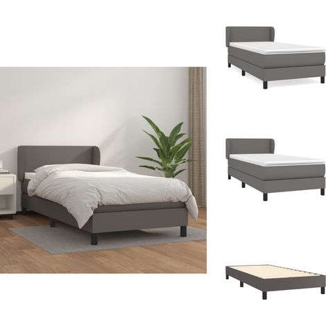 Boxspringbett mit Matratze Grau 90x200 cm Kunstleder - Boxspringbett - Betten - Doppelbett - Kunstlederbett - Grau (1/5)