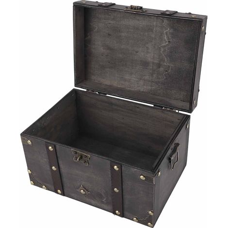 Antike Aufbewahrungsbox aus Holz, dekorative Schatztruhe, große, exquisite Aufbewahrungsbox mit Schloss für Schmuck, graues Zahlenschloss (1/5)