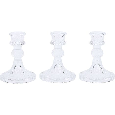 3 bougeoirs verre clair pilier chandelle effilée – Étagère salle à manger déco centre table mariage fête transparent (1/5)