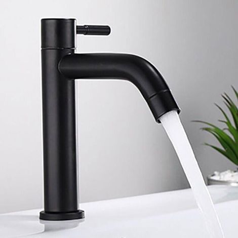Robinet de lavabo noir mat, robinet d'eau froide simple de cuisine, filetage externe G1/2 pouces (simple froid) (1/4)