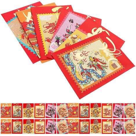 30 enveloppes rouges porte-bonheur pour l'année du Dragon, Nouvel An chinois-11.5X8X0.2CM (1/4)
