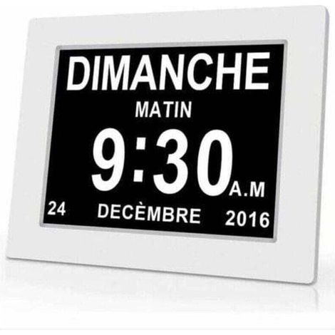 Digitale Kalenderuhr (18 cm) mit Datum und Uhrzeit, Alzheimer-Uhr für Eltern, Medikamentenerinnerung für Großeltern und Kinder – Weiß – 204 x 143 x 24 mm (1/5)