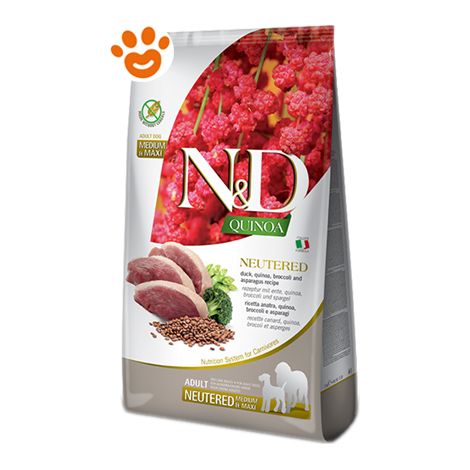 Farmina Dog N&D Quinoa Neutered Adult Medium Maxi Anatra Broccoli e Asparagi - Sacco 12 Kg - Cibo Secco Cani