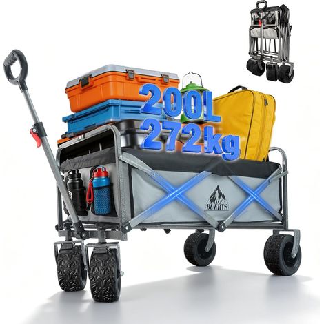 Chariot de Plage Pliable, Capacité 272KG, Roues Larges Tout-Terrain pour Plage, Jardin, Camping, Pêche et Barbecue, Gris (1/5)