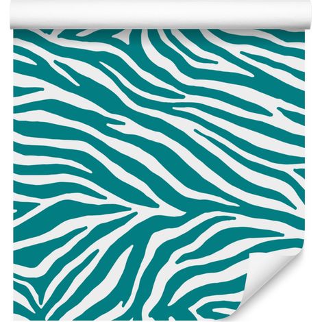 Papier peint à rayures zébrées Turquoise, Céladon, Blanc et Gris clair 50x1000 cm (1/5)