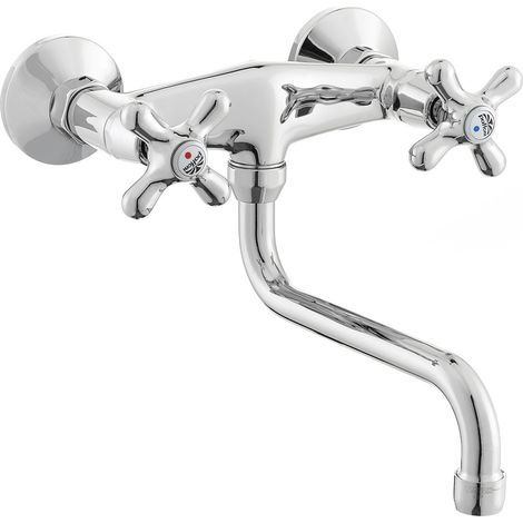 Paffoni – Robinet mural de cuisine avec bec pivotant – Finition chrome – Entraxe 15 cm – Hauteur du bec 13,4 cm – Longueur du bec 17,5 cm