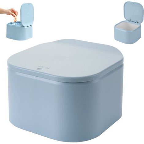 Mini poubelle de table - Petite poubelle de bureau bleue avec couvercle à pression 18,5 × 18,5 × 11,5 cm - Bac intérieur amovible pour salon, cuisine et chambre - Bleue (1/5)