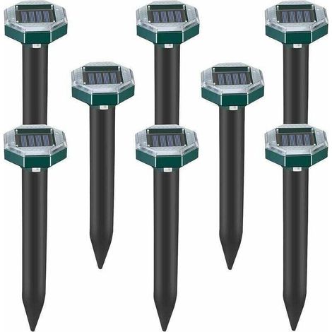 Lot de 8 pics repulsifs a ultrasons pour taupes, serpents et campagnols a energie solaire pour pelouse, jardin et cour, repulsif a sardines