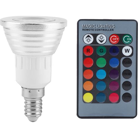 Ampoule LED RGB - Base E14 3W 85-265V - Télécommande 16 Couleurs - Usage Intérieur Et Décoratif - 1 Pièce (1/5)