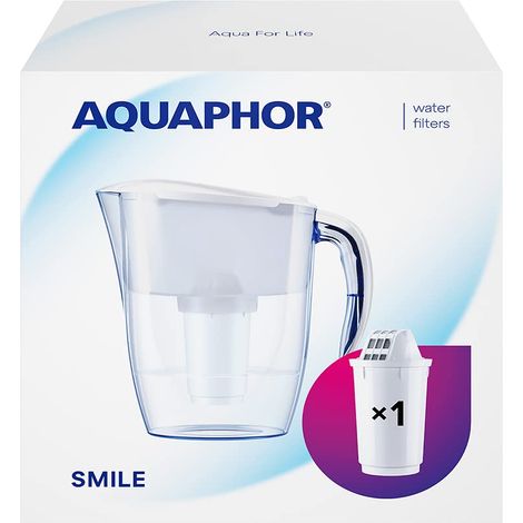AQUAPHOR Smile Caraffa Filtrante per Acqua + 1 filtro A5 con magnesio (350L) - Brocca da Capacità di 2,9L - Bianca (1/5)