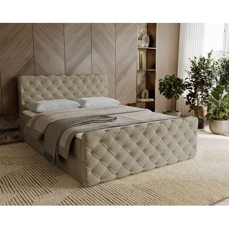 Emporius Lit continental 160x200 Portofino avec rangement, matelas H3 - style glamour, Brun (1/5)