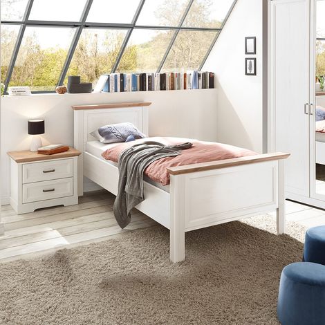 Schlafzimmer Set 2-teilig Bett 100x200cm Pinie weiß mit Eiche JÜLICH-77 (1/5)