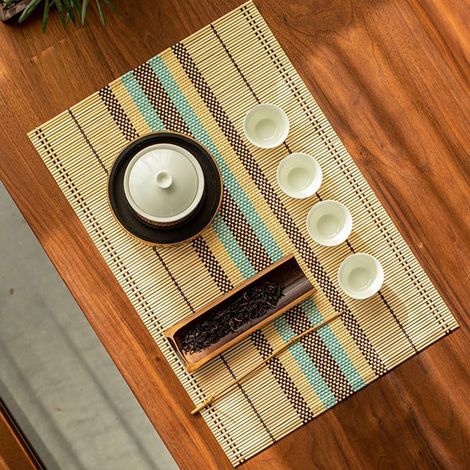 Lot de 5 sets de table en bambou, tissés à la main, lavables, antidérapants, tapis de table de salle à manger, tapis d'isolation pour café/théière (1/5)