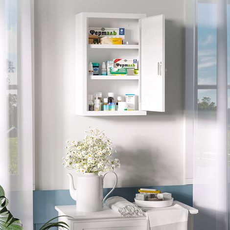 Armoire à pharmacie murale verrouillable 30 x 14 x 46 cm, 3 compartiments, en acier blanc HAVRYA (1/5)