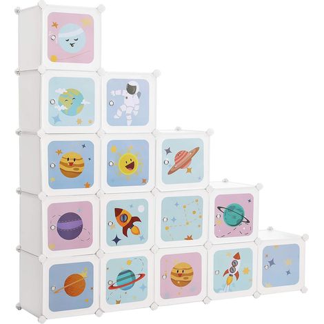 Songmics – Meuble de rangement enfant 15 cubes – Armoire modulable en polypropylène – Compartiments 30 x 30 cm – Charge 10 kg par cube – Blanc