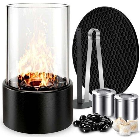 Cheminée au bioéthanol, cheminée de table à l'éthanol, cheminée de table, cheminée de table portable, chauffage extérieur, cadeau, ronde et autonome, combustion propre, sans conduit (1/4)