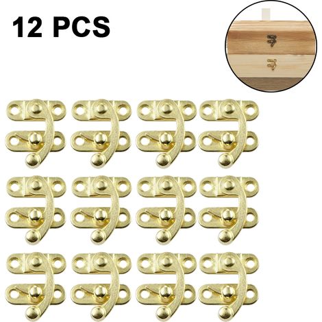 Lot de 12 loquets décoratifs pour boîtes à bijoux en bois - Fermeture à crochet - Cadenas à corne avec vis
