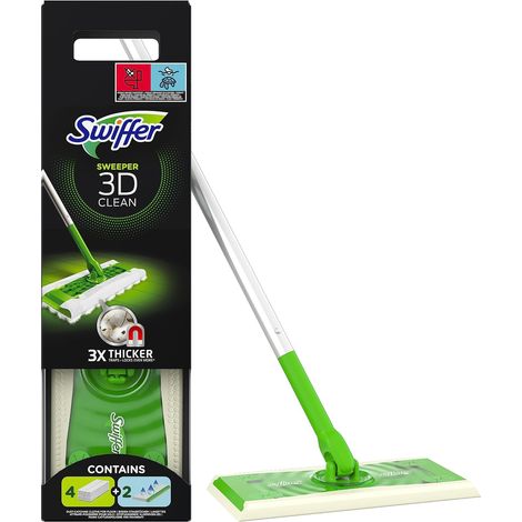 Balai Attrape-Poussière 3D Clean Kit de Démarrage (1 Balai, 4 Lingettes Sèches, 2 Lingettes Humides), Attrape Et Retient 3X Plus de Poussière qu'un Balai Classique, pour Poils d'animaux (1/5)