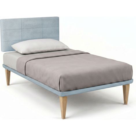 Letto 1 Piazza e Mezza con Rete Rivestita 120x200 cm Microfibra Azzurro Tessis Testata Square (1/5)