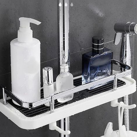 Étagère pour barre de douche sans perçage avec hauteur réglable support pour produits de toilette et shampoings pour salle de bain