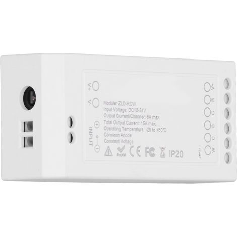 Pilote LED Zigbee pour bande lumineuse RGB+CW, contrôle via application, tension DC12-24V, compatible maison connectée. (1/5)