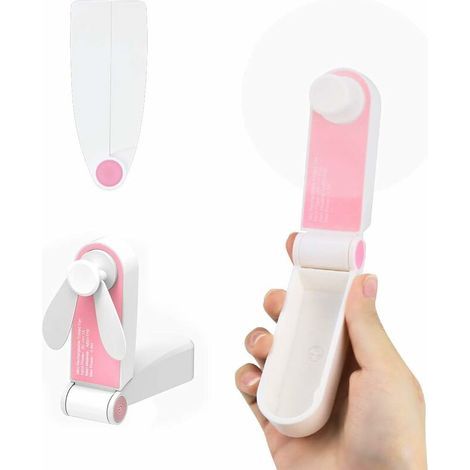 Mini portable pocket fan, desk fan, with USB, rechargeable, for home or travel, 2 speeds, pink, small handheld fan - Fei Yu