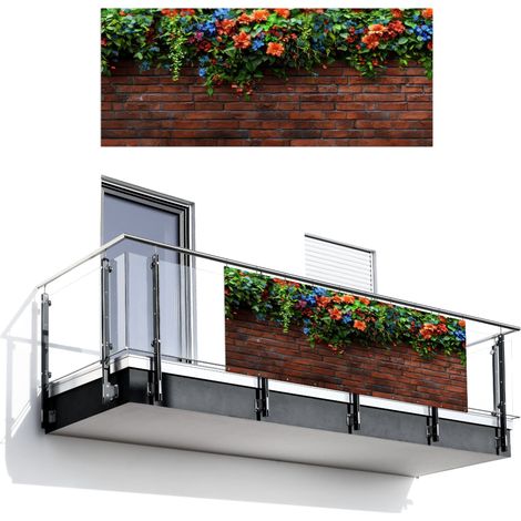 PANTALLA DE PRIVACIDAD PARA BALCÓN Flores - Pared - Verde - Naranja 300x120 (1/4)
