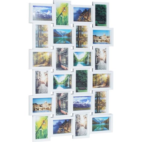 Relaxdays photo frame for 24 photos, multi aperture, landscape and portrait, photo collage, picture size 10x15 cm, White