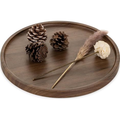 Plateau Decoratif Rond Bois: Petit Plateaux Decor pour Table Basse Placage de Noyer Chic Mini Service Plateau Moderne Deco pour Cuisine, 30cm (1/5)