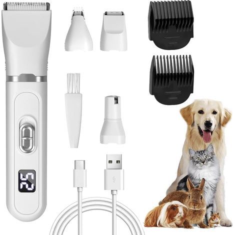 Tondeuse Chien Professionnelle 4 en 1,Ciseaux Toilettage Chien,Tondeuse Chat avec Câble USB Rechargeable,Tondeuse Animaux,Tondeuse à cheveux sans fil et silencieuse pour chiens et chats (1/5)