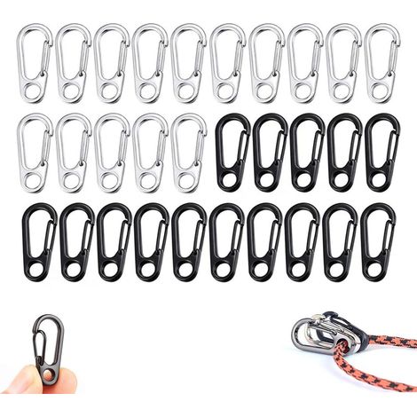 Lot de 30 mini mousquetons à boucle à ressort fermeture à ressort mousqueton clips d'escalade pince à clip porte-mousqueton mousqueton noir argent (1/5)
