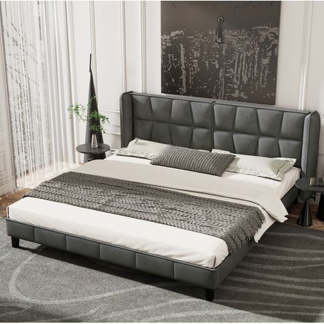 Polsterbett Samt Grau 180x200 cm mit Lattenrost und gepolstertem Kopfteil (1/5)