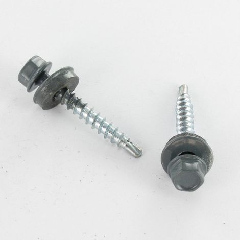 Vis autoperceuse Tête hexagonale TH 4.8X35 Rondelle d'étanchéite EPDM Acier zingué RAL7011 gris fer-1 pièce