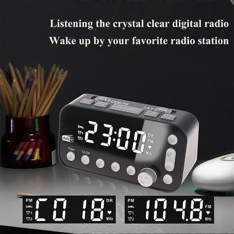 Réveil numérique LED de chevet avec double port USB, radio DAB/FM et grand écran décoratif (1/4)