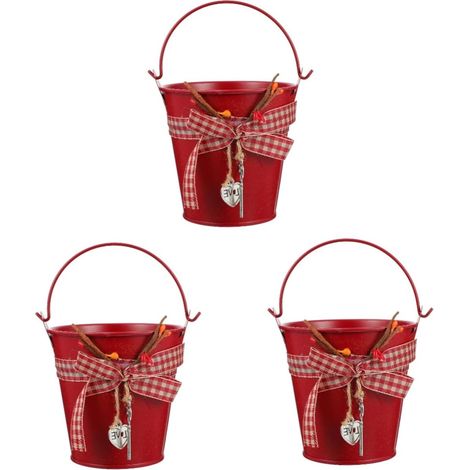 3pièces Seau De Décoratif avec Poignée Pot De pour Décoration Intérieure Et Photographie Rouge (1/5)