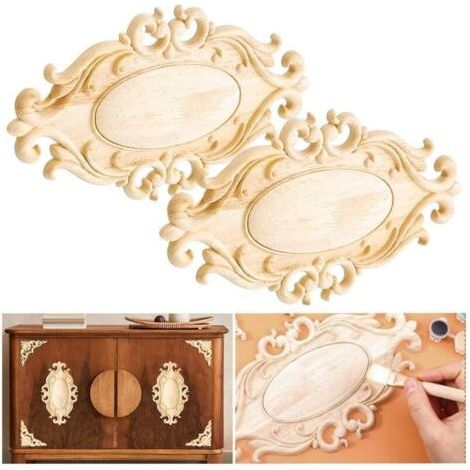 Decorative Molding 2 Pieces Decorative Wood Molding Carved Wood Inlay Applique Carved Wood Decoration Crafts Carved Wood Round Furniture Decorative Molding Wood (1/5)