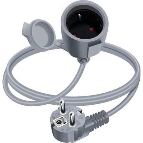 Rallonge Schuko Cable Courte 16A 250V Câble D'extension Schuko Court Coudée 2 AC Prise IP44 pour Utilisation Extérieure ou Intérieure (Gris, 1.5 m) (1/5)