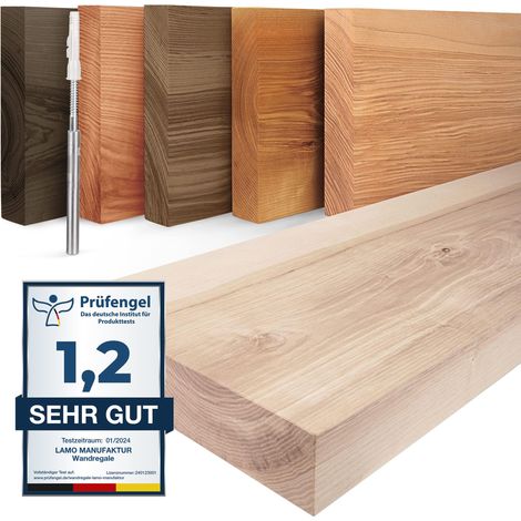 LAMO Manufaktur Étagère murale en bois massif, bord régulier droit, étagère flottante montage INVISIBLE Brut 40cm, LWG-01-A-001-40W