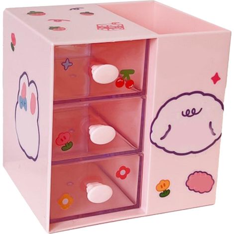 Range-crayons mignon motif cartoon plastique style ins, avec pot à stylos et stickers, fournitures de bureau, organiseur de bureau pour chambre étude dortoir rose (1/5)