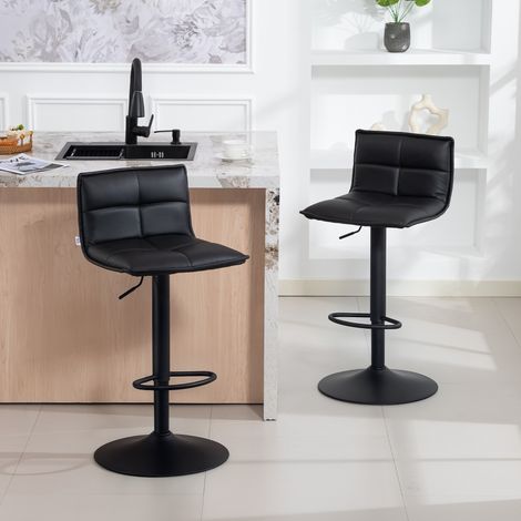 Set aus 2 Barhockern, höhenverstellbare Barstühle mit Drehsitz aus PU-Leder, 44 x 45 x 85–106 cm, schwarz