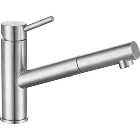 Mitigeur de cuisine avec douchette extractible, robinet pivotant à 150° pour évier, en acier inoxydable brossé avec aérateur amovible, fonction eau chaude et froide, installation simple et rapide pour