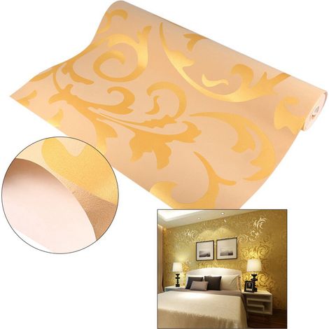 Papel pintado no tejido, Baroque M, damasco dorado con efecto 3D (1/5)