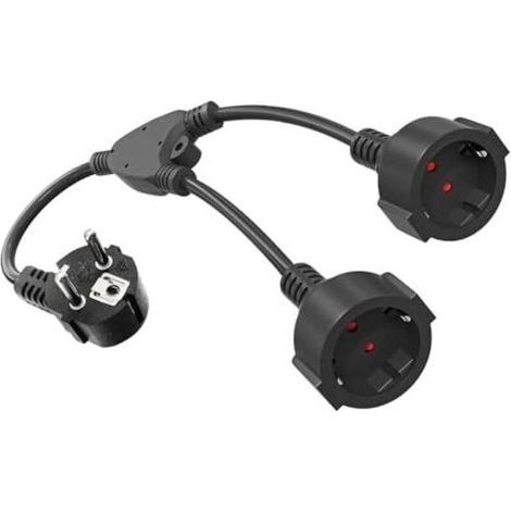 Prise Double Schuko 16A/250V avec Adaptateur et Rallonge Courte, Accessoire Électrique Noir pour Cuisine, Bureau et Maison (1/4)