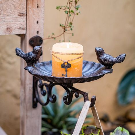 Soporte para plantas Mano Alu de estilo vintage, color marrón, 25 x 27 x 21,5 cm, 1500 g, incluye maceta, cadena para farol y comedero para pájaros. (1/5)