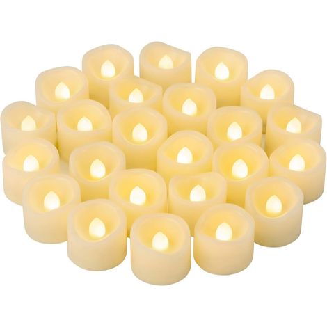 Lot de 24 bougies chauffe-plat LED avec batterie, blanc chaud, sans flamme, bougies votives à flamme vacillante, bougies chauffe-plat LED pour extérieur, fête, jardin, Halloween, Noël, mariage (1/5)