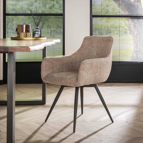 Set mit 2 Esszimmerstühlen, Bouclé-Sand, drehbar, Syro