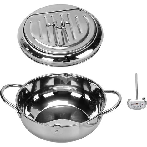 Pot de friteuse en acier inoxydable 304, contrôle de la température, économie d'huile multifonctionnelle, épaissi avec couvercle et égouttoir pour cuisine 24CM (1/5)